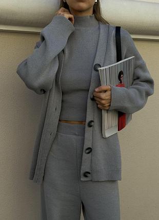 Вязаный костюм тройка топ кардиган и брюки штаны хлопок пряжа