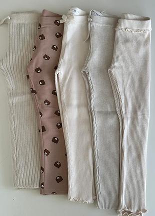 Утепленные лосины леггинсы вязанные на флисе бежевые молочные светлые кремовые в мишках с мишками на возраст 4 5 6 лет 110 116 см