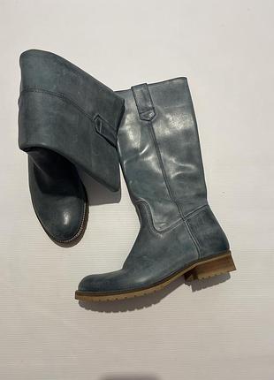 Шкіряні чоботи сіро блакинтного кольору