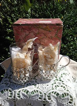 Стаканы для чая винтаж с посеребоением от известного бренда gardiner.англия.новые в коробке.
