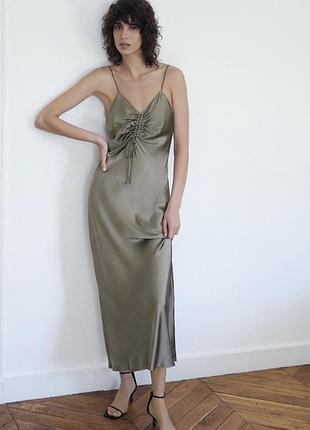 Zara сукня у білизняному стилі довга  оливкова