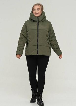 Демісезонна утеплена силіконом куртка з капішоном батал великі розміри стьобана