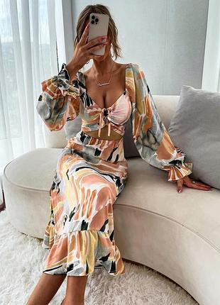 🥰 довга сукня в абстрактний принт shein l