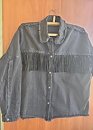 🎁jean package.демисезонный стульная джинсовая куртка с бахромой