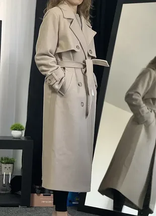 Демисезонное женское пальто оверсайз беж тренд меди макси длинное теплое трендовое пальто