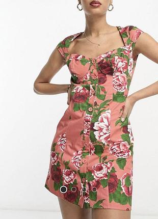 Платье asos в цветы в розы на пуговицах