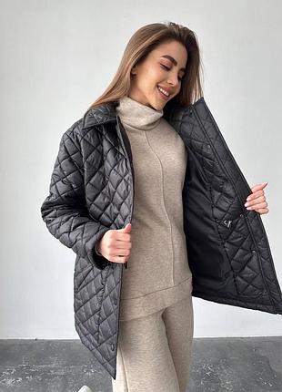 До 0 🍂❄ демисезонная стеганая утепленная силиконом удлиненная куртка с воротничком с кулиской на талии осения