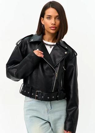 1️⃣1️⃣6️⃣0️⃣грн жіноча куртка косуха шкіряна укорочена з ремінцем