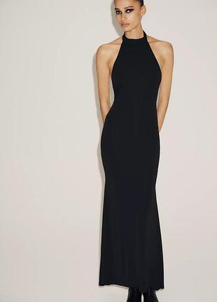 Довга сукня жіноча чорна з коміром zara new