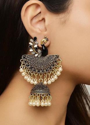 Большие серьги джумки индийский павлины, 1424