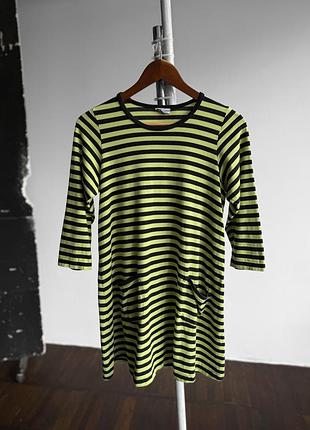 Marimekko womens black lime green striped 3/4 sleeve t-shirt dress жіноча, чорна, салатова, сукня, в смужку, марімекко