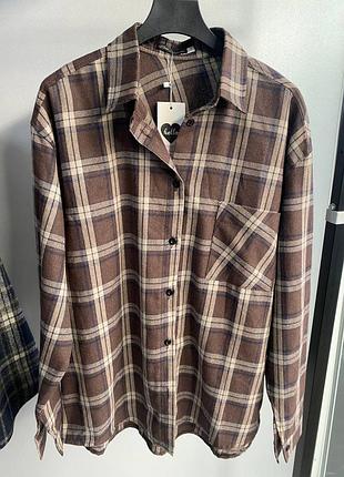 Жіноча картата повсякденна сорочка у клітинку коричнева шоколадна