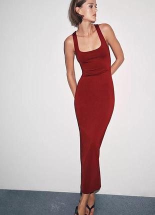 Довга червона сукня з поліаміду zara new