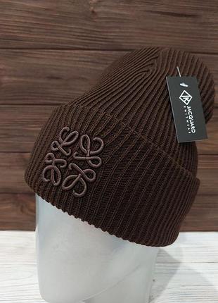 Шапка лопатка универсальная унисекс женская мужская шоколадная коричневая с лого шоколад