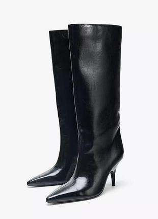 Чоботи жіночі чорні блискучі zara new