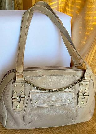 Сумка 100% кожа зернистая с 2 длинными ручками бежево-серая б/у / stone mountain / ausa.