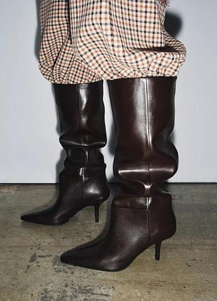 Шоколадні чоботи на підборах zara new
