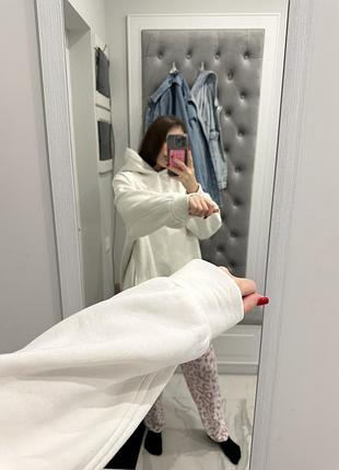 Худі жіноче біле vovk тепле на флісі з карманами