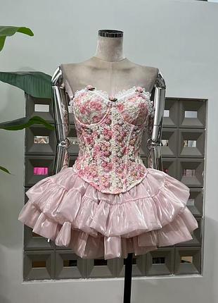 Коктейльное кружевное цветочное вечернее в пол макси платье old money шелковое мини платье с корсетом с открытыми плечами с открытой спиной