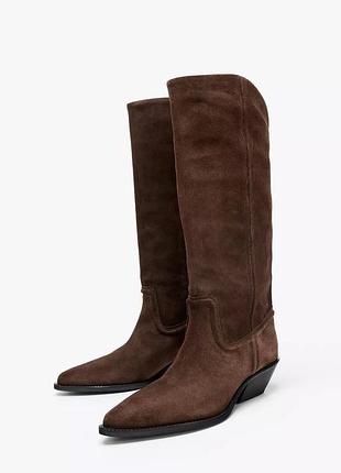 Коричневі чоботи ковбойки zara new