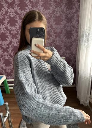 Голубий/сірий светр груба вʼязка теплий туреччина