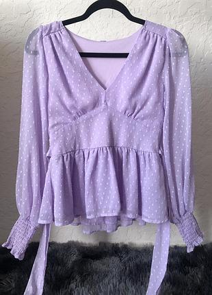 Лавандова  блузка жіноча з поясом , приталена xs-s