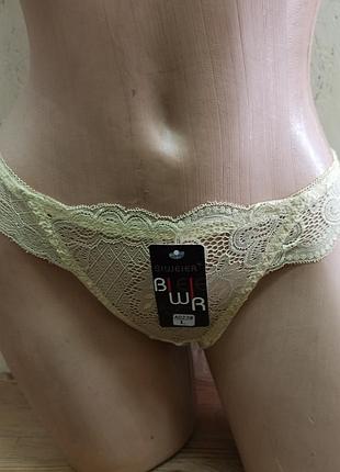 Трусики жіночі бразилки бежеві мереживо
