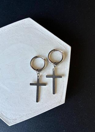 Серьги крестики медицинская сталь цвет серебро