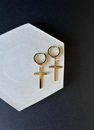 Серьги крестики золото медицинская сталь, серьги с крестами медсплав