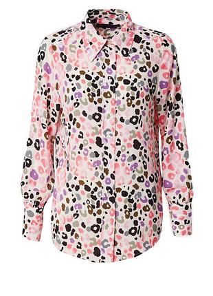 Рубашка с длинным рукавом "marks & spencer" белая с цветным леопардовым принтом, uk12/eur40.