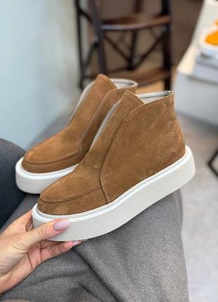 Руді замшеві високі теплі лофери колір на вибір