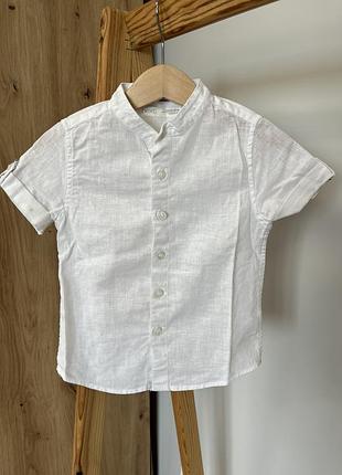 Дитяча біла лляна сорочка для хлопчика 1,5 2 роки на короткий рукав
