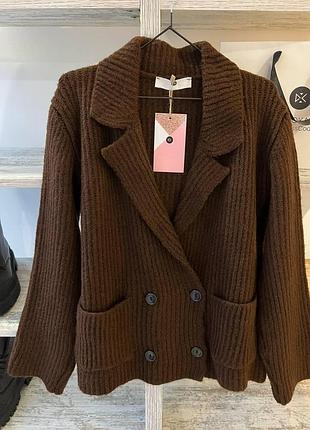 Кардиган жіночий в'язаний оверсайз, однотонний, кофта в'язана, коричневий