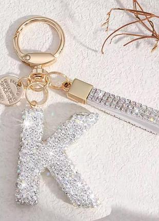 Персональная блестящая подвеска брелок с литерой k для ключей рюкзака или сумки