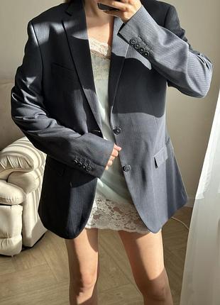 Серый пиджак в елку с мужского плеча оверсайз