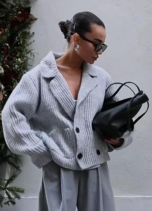 Кардиган женский вязаный оверсайз, однотонный, серый