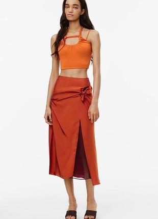 Оранжева віскозна міді-спідниця з колекції zara limited collection