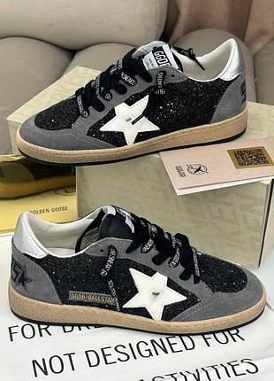 Люкс кеди голден гуз сірі, черні блискавки