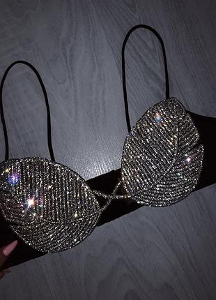 Роскошный топ лиф бра лепестки камни стразы нюд черный