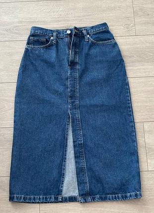Джинсова спідниця mango, довжина міді