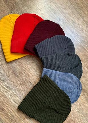 Шапка бини лопата вязаная рубчик