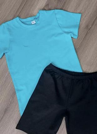 Комплект для садика, голубая футболка. черные шорты, комплект на физкультуру