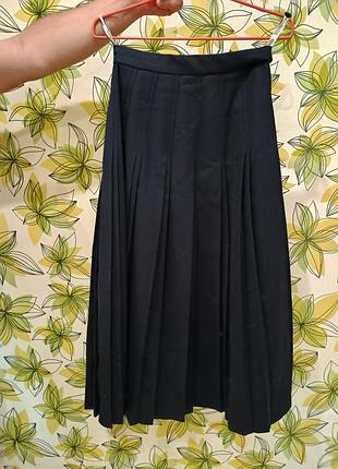 Винтажная шерстяная юбка юбка плиссе в складку меди темно-синего цвета