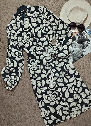 Красивое цветочное платье-рубашка миди с объемными рукавами / платье на пуговицах