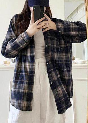 Сорочка жіноча базова у клітинку  колір темно-синій + капучино вансайз