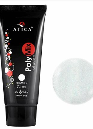 Полігель atica polymix shimmer clear (прозорий із шимером), 30g