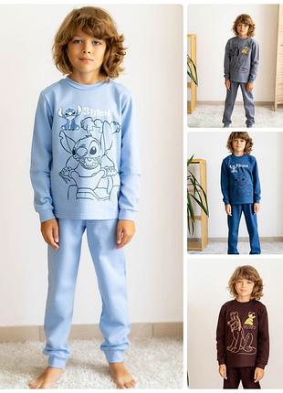 Пижама теплая на байке, домашний костюм с начесом стель, пижама с начесом утепленная для мальчиков хлопковая