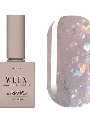 Камуфлирующая база weex flakes base 02 (прозрачный светло-розовый с разноцветными хлопьями юки), 11ml