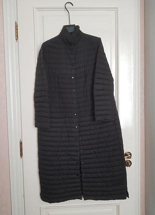 Осеннее стеганое пальто телогрейка черное на кнопках