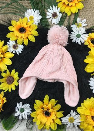 Рожева вʼязана шапка 12-18 міс